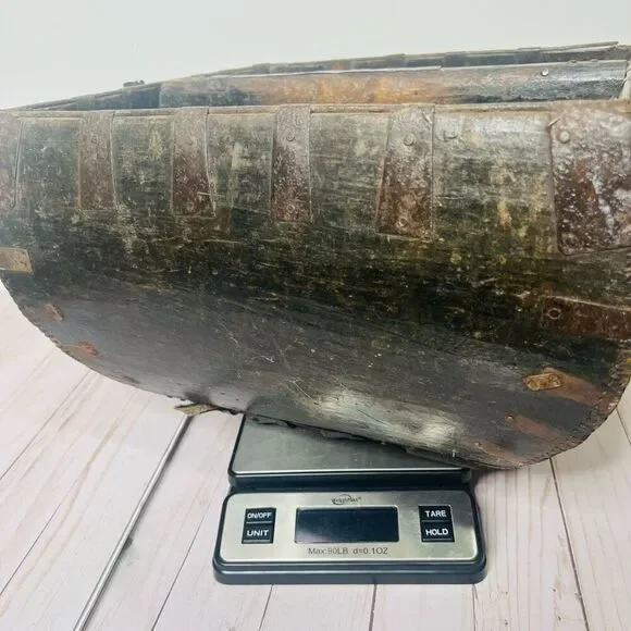 Antique Chinese Rice Grain Harvest Basket Bucket Scoop Measure Wood Baskets & Bins